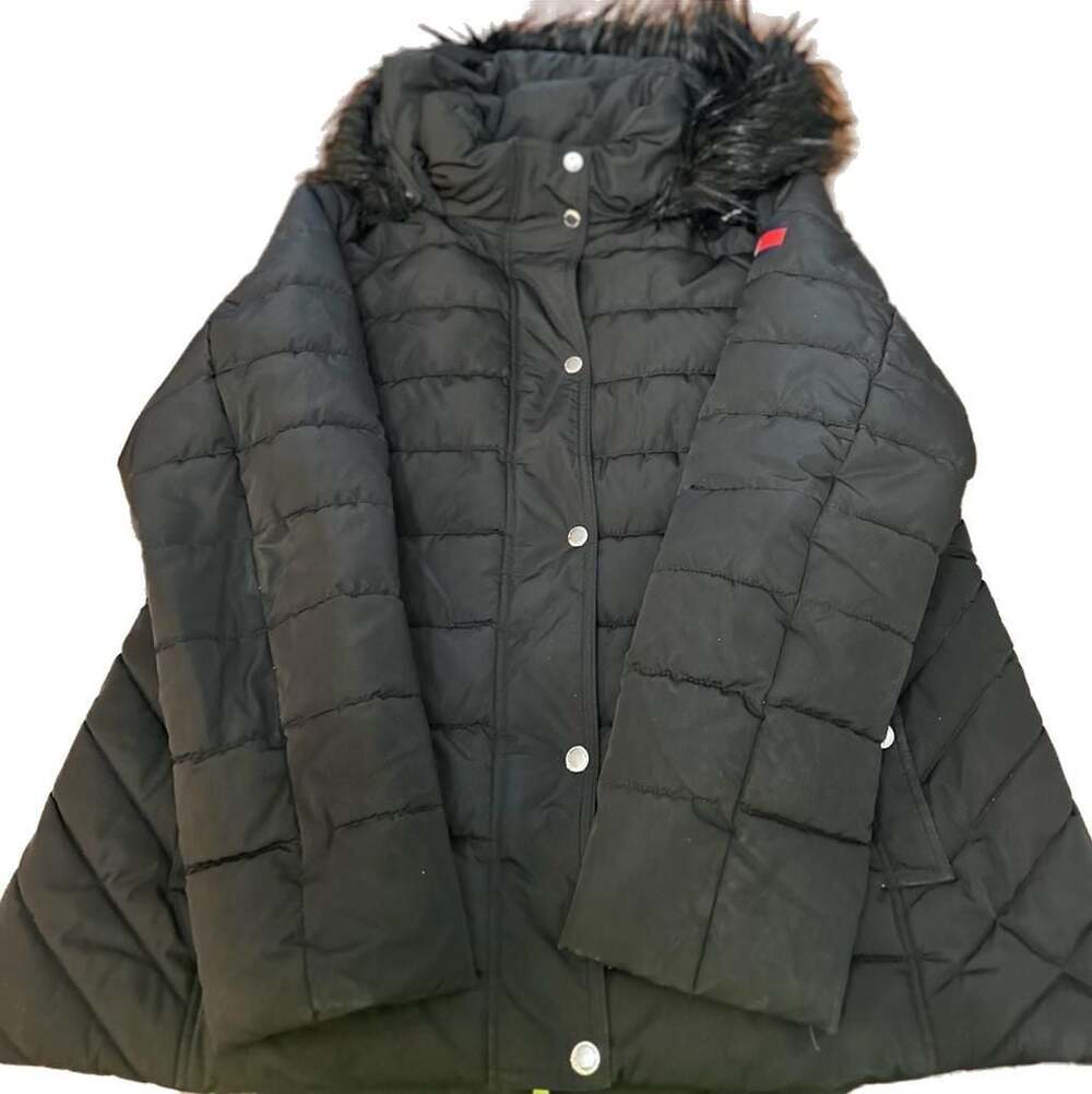 Tommy Hilfiger Women's Faux Fur Trim Hooded Puffer Jacket Black Size XL